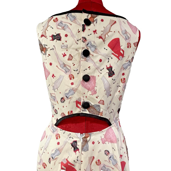 Voodoo Vixen Sleeveless Dress Fit & Flare size L Sundress Cut Out Novelty Print - Picture 4 of 12